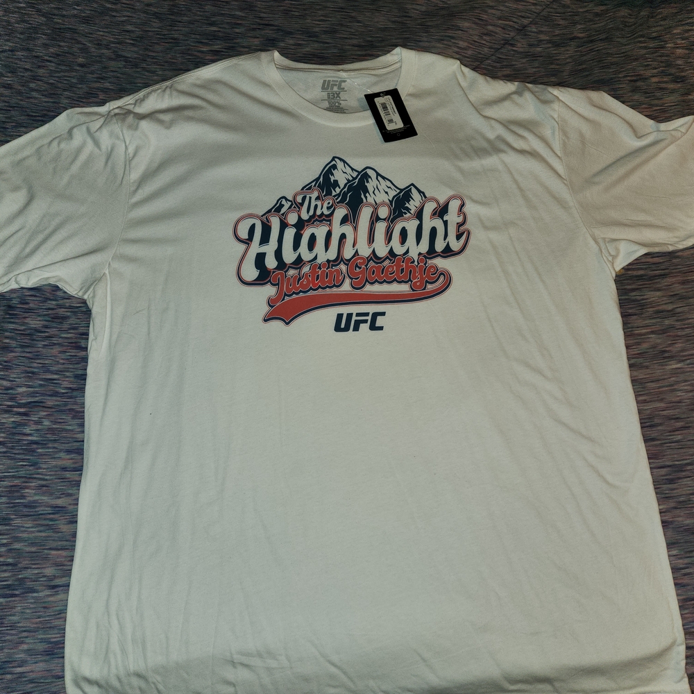 UFC Justin Gaethje White Short Sleeve Tee with Bold Graphic